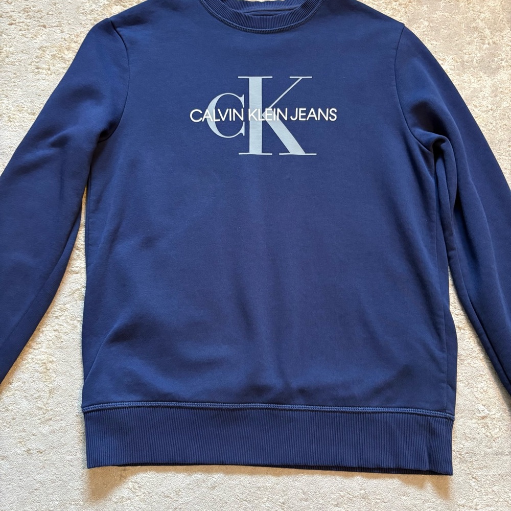 Calvin Klein Jeans Men's Navy Blue Pullover Logo Printed  Sweatshirt Size Small - Picture 4 of 9